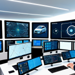 A team of professional software engineers, data analysts, and robotics specialists, diverse in background, collaborating in a futuristic autonomous vehicle development center. They are gathered around large interactive screens displaying complex algorithms, sensor data, and virtual simulations of self-driving cars. All individuals are fully clothed in modest, contemporary business casual and professional attire. The environment is sleek, well-lit, and depicts cutting-edge technology. Perfect anatomy, correct proportions, natural poses, well-formed hands, proper finger count, natural body proportions, professional photography, high quality, safe for work, appropriate content, fully clothed, professional.